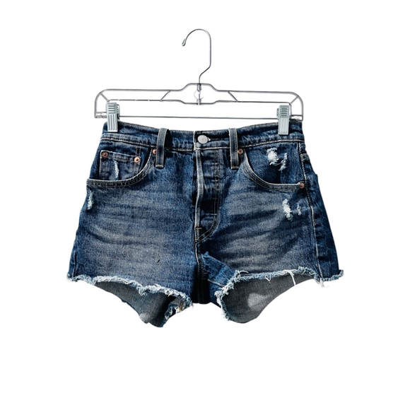 Levi Strauss 501 Cut Off Button Fly Denim Jean Shorts Waist 25" Women's Blue - Picture 1 of 7